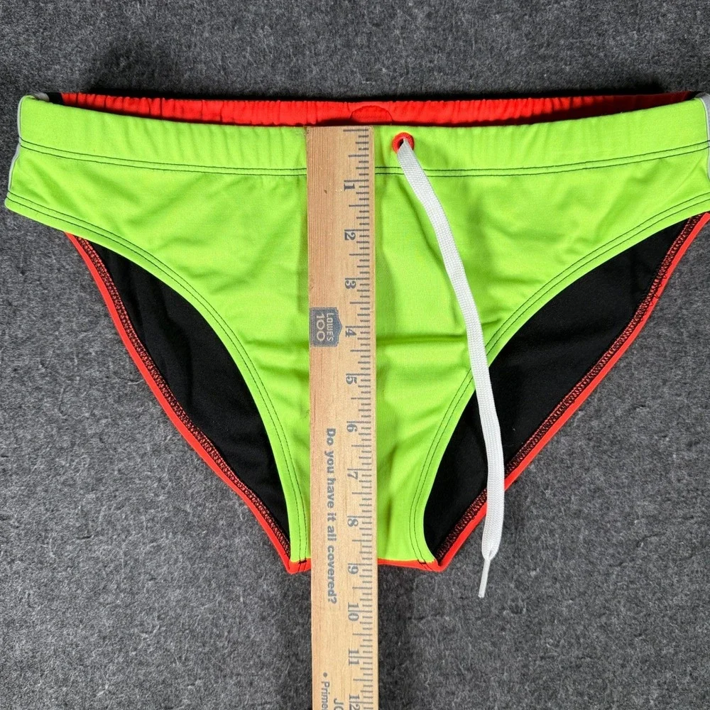 Sundek MSGM Mens Swim Briefs Neon Green Orange Logo Trunks Size M 2840MF200S